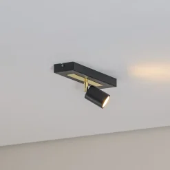 Plafondspot Rodez, zwart/goud, lengte 30 cm, staal