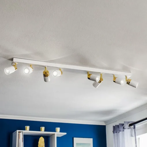 Plafondspot Rondo wit/goud 8-lamps