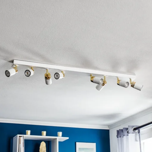 Plafondspot Rondo wit/goud 8-lamps