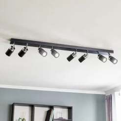 Plafondspot Rondo zwart/chroom, roestvrij staal, 8-lamps.