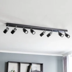 Plafondspot Rondo zwart/chroom, roestvrij staal, 8-lamps.