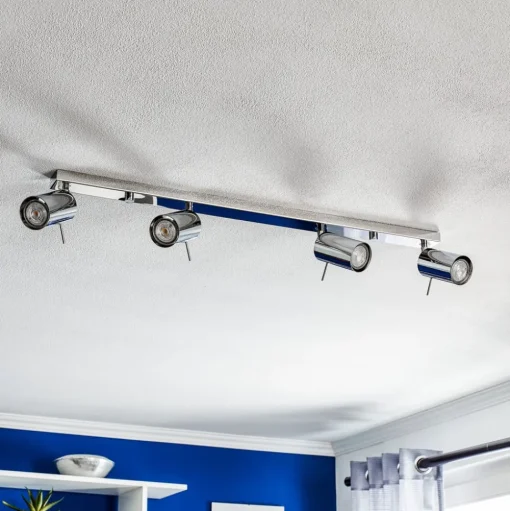Plafondspot Round, chroom, 4-lamps lineair