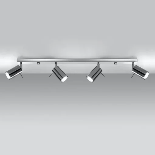 Plafondspot Round, chroom, 4-lamps lineair