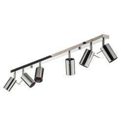 Plafondspot Round, chroom, 6-lamps lineair