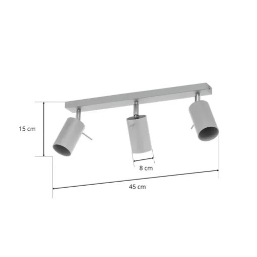 Plafondspot Round, grijs, 3-lamps lineair