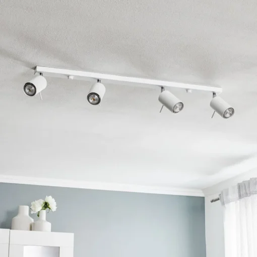 Plafondspot Round, wit, 4-lamps lineair