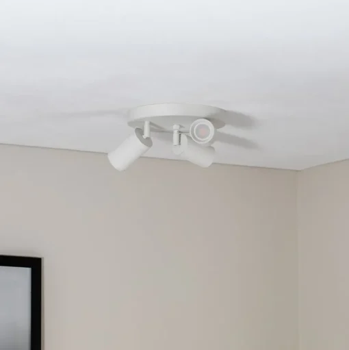 Plafondspot Sado, wit, staal, verstelbaar, 3-lamps rond