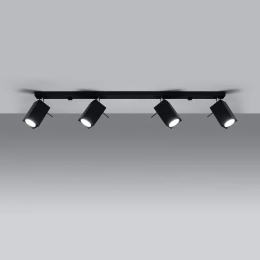 Plafondspot Square, zwart, 4-lamps lineair
