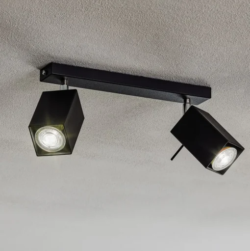 Plafondspot Square, zwart, 2-lamps