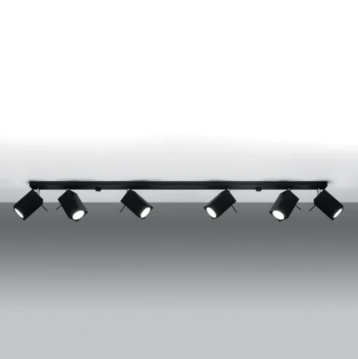 Plafondspot Square, zwart 6-lamps lineair