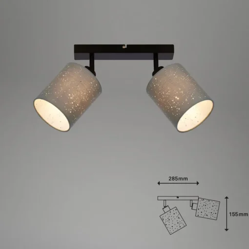 Plafondspot Stofa met sterdecoratie, grijs 2-lamps