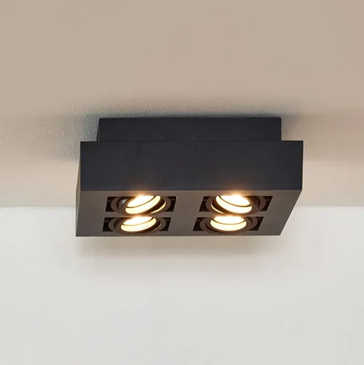 Plafondspot Xirax, 4-lamps, zwart