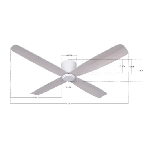 Plafondventilator Fraser wit/eiken DC stil Ø 132 cm