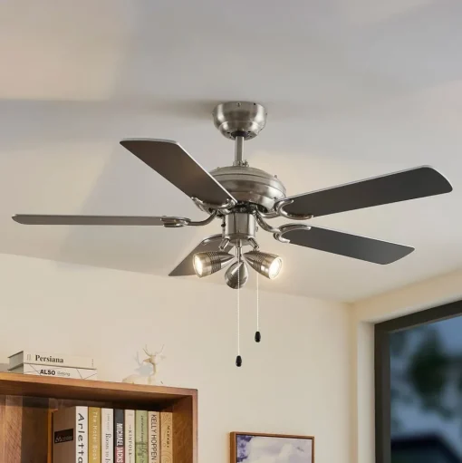 Plafondventilator met licht Anariki, stil, zilver