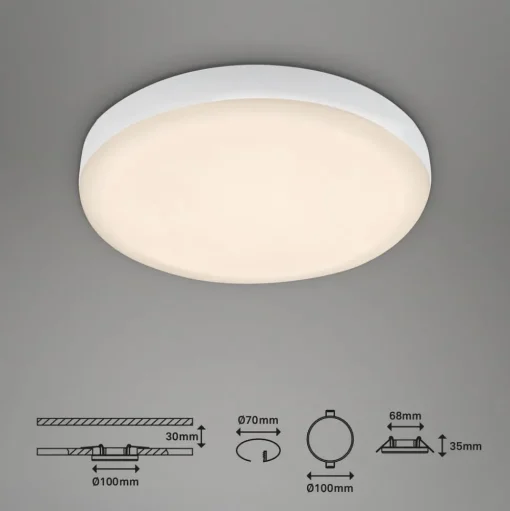 Plat LED inbouwspot, wit, Ø 10 cm, 3.000K