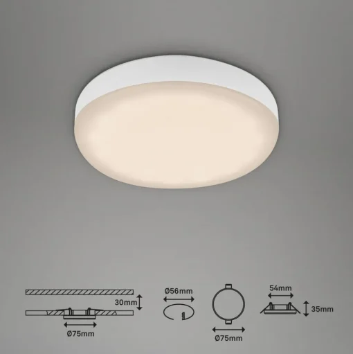 Plat LED inbouwspot, wit, Ø 7,5 cm, 3.000K