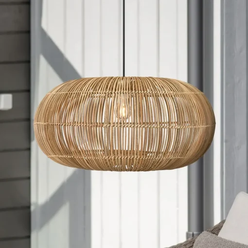 PR Home Zuri buiten hanglamp, rotan, Ø 61 cm, stekker