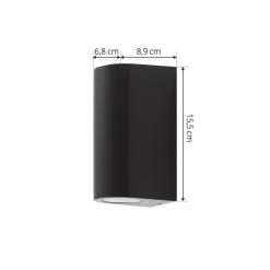 Prios buitenwandlamp Irfan rond zwart 15,5 cm