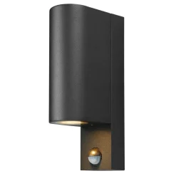 Prios buitenwandlamp Tetje, zwart, rond, sensor, set van 2