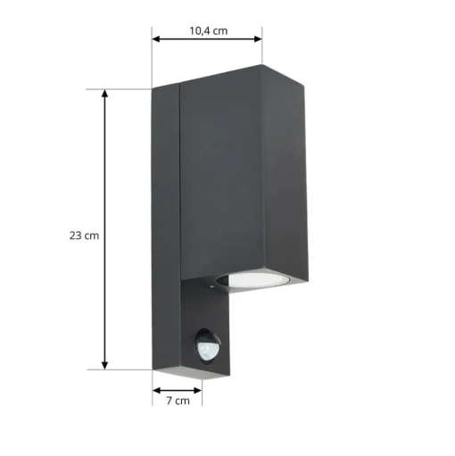 Prios buitenwandlamp Tetje, zwart, hoekig, sensor