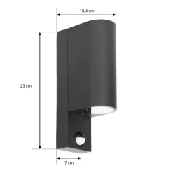 Prios buitenwandlamp Tetje, zwart, rond, sensor