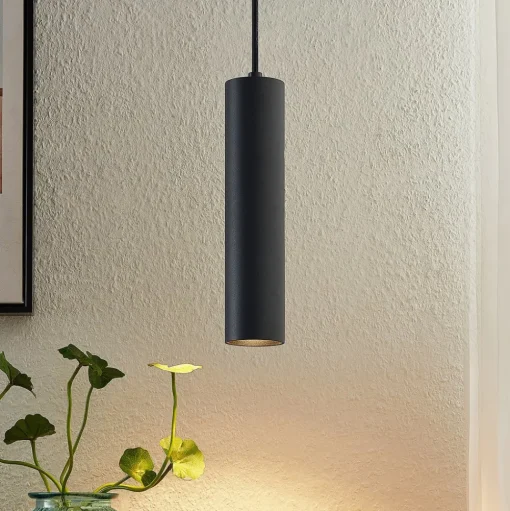 Prios hanglamp Neliyah, Ø 6 cm, zwart, metaal, GU10