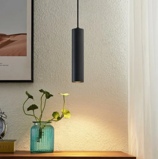 Prios hanglamp Neliyah, Ø 6 cm, zwart, metaal, GU10