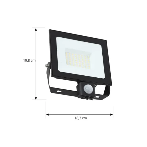 Prios LED buitenspot Maikel, 50W, 4000lm, metaal, sensor