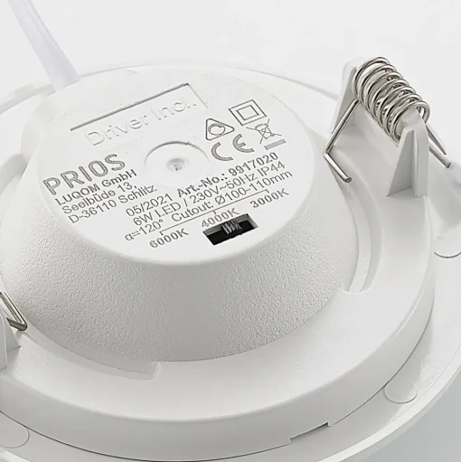 Prios LED inbouwlamp Cadance, wit, 12 cm, CCT, IP44