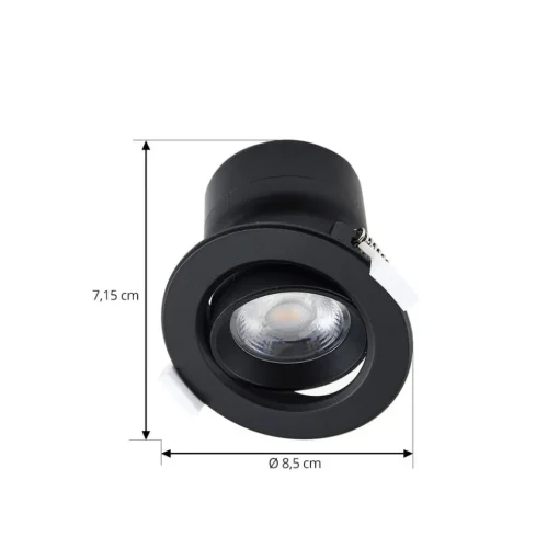 Prios LED inbouwlamp Shima, zwart, 7 W, 3000K, dimbaar