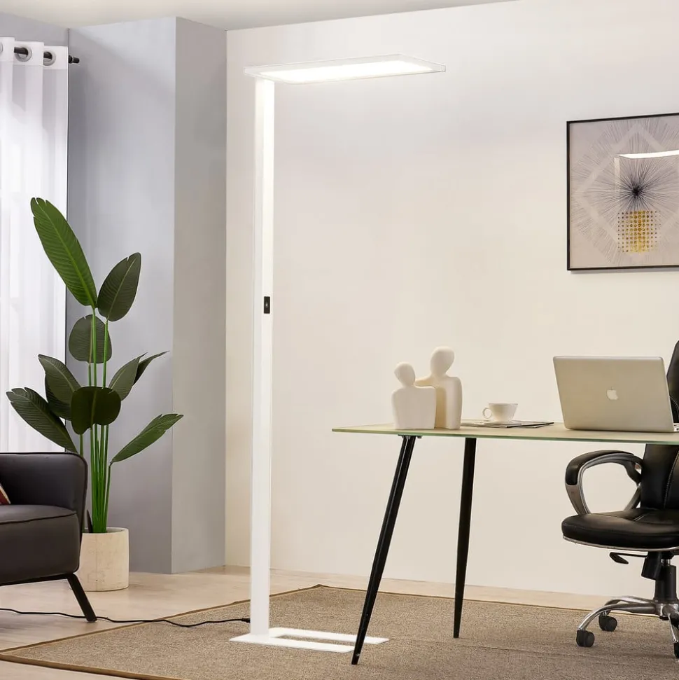 Prios LED kantoor vloerlamp Taronis, wit, 195 cm, dimbaar