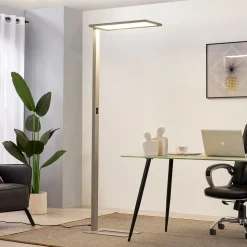 Prios LED kantoor vloerlamp Taronis, zilver, 195 cm, dimbaar