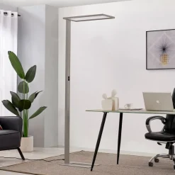 Prios LED kantoor vloerlamp Taronis, zilver, 195 cm, dimbaar