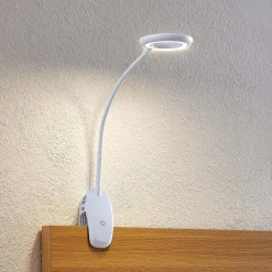 Prios LED klemlamp Harumi, wit, oplaadbare batterij, USB, 51 cm hoog