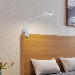 Prios LED klemlamp Harumi, wit, oplaadbare batterij, USB, 51 cm hoog