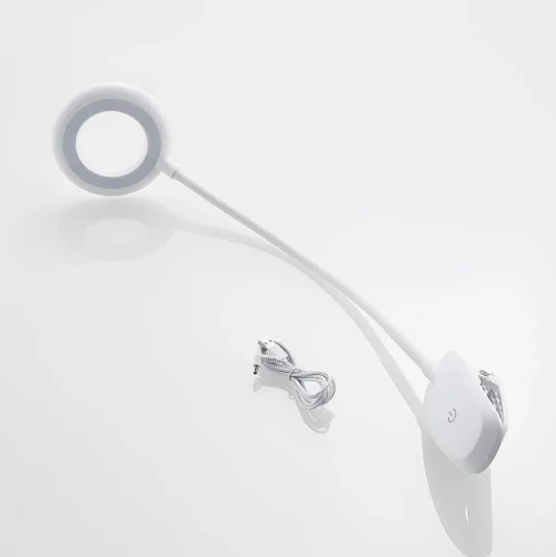 Prios LED klemlamp Harumi, wit, oplaadbare batterij, USB, 51 cm hoog