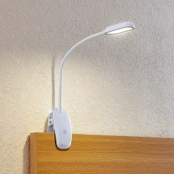 Prios LED klemlamp Najari, hoogte 51 cm, wit, oplaadbare batterij, USB
