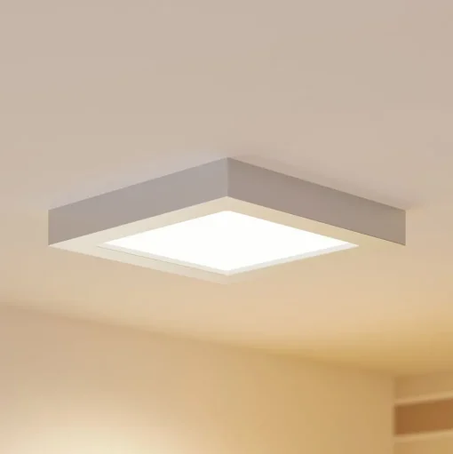 Prios LED plafondlamp Alette, zilver, 22,7cm, 18W, dimbaar