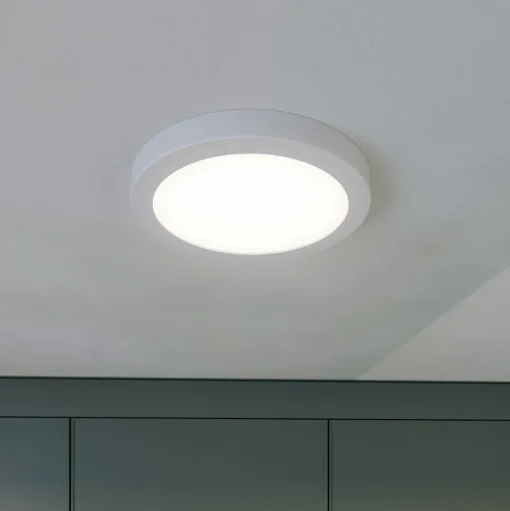 Prios LED plafondlamp Aureka, bewegingsmelder, Ø 23 cm, wit