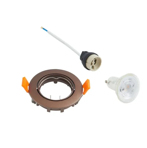 Prios plafond inbouwlamp Fibur, brons, aluminium, Ø 8,2 cm