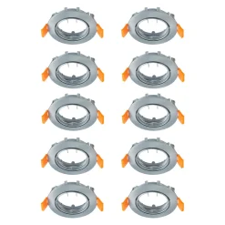 Prios plafond inbouwlamp Fibur, grijs, zink, Ø 8,2 cm, 10 stuks