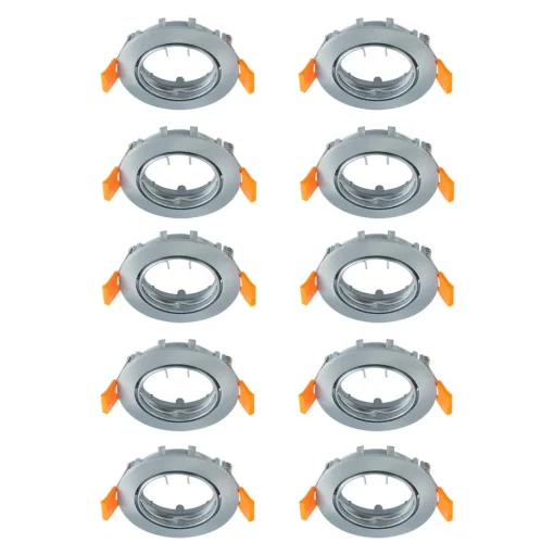 Prios plafond inbouwlamp Fibur, grijs, zink, Ø 8,2 cm, 10 stuks