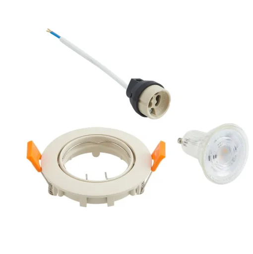 Prios plafond inbouwlamp Fibur, beige, aluminium, Ø 8,2 cm