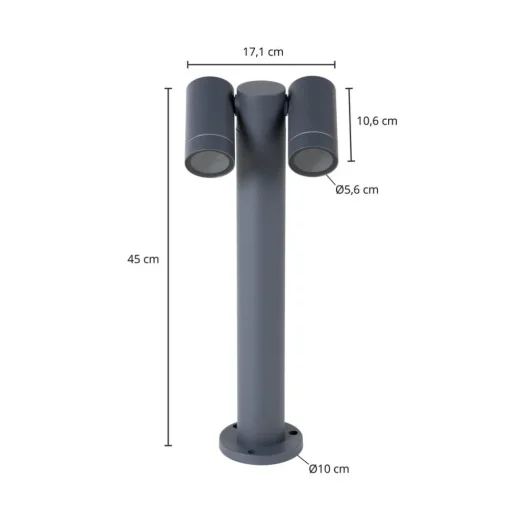 Prios Tulimar sokkellamp, 45 cm, antraciet, 2-lamps, aluminium