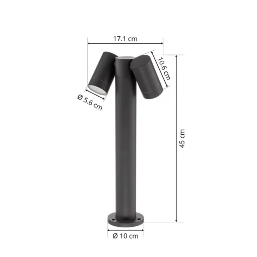 Prios Tulimar sokkellamp, 45 cm, antraciet, 2-lamps, aluminium