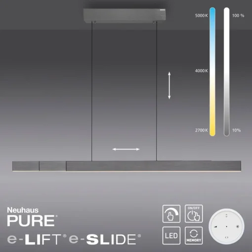 PURE LED hanglamp Moto-Rise, grijs, aluminium, CCT