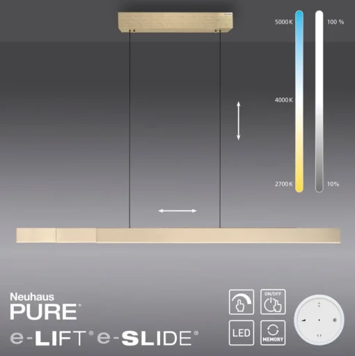 PURE LED hanglamp Moto-Rise, mat messing, aluminium CCT