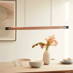Quitani LED hanglamp Kiera, eiken/zwart, 98 cm