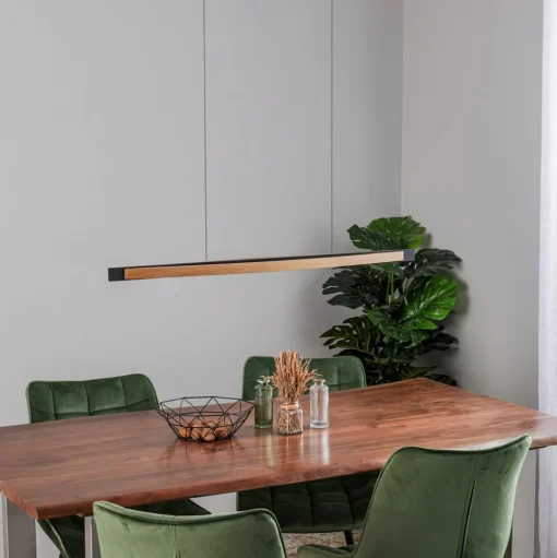 Quitani LED hanglamp Kiera, eiken/zwart, 98 cm