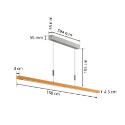 Quitani LED hanglamp Nora, eiken natuur, lengte 158 cm